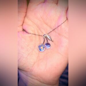 Sterling Silver Crystal Cherries & Leaves Pendant with Swarovski Elements
